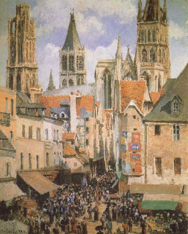 Camille Pissarro The Old Market-Place in Rouen and the Rue de I-Epicerie oil painting picture